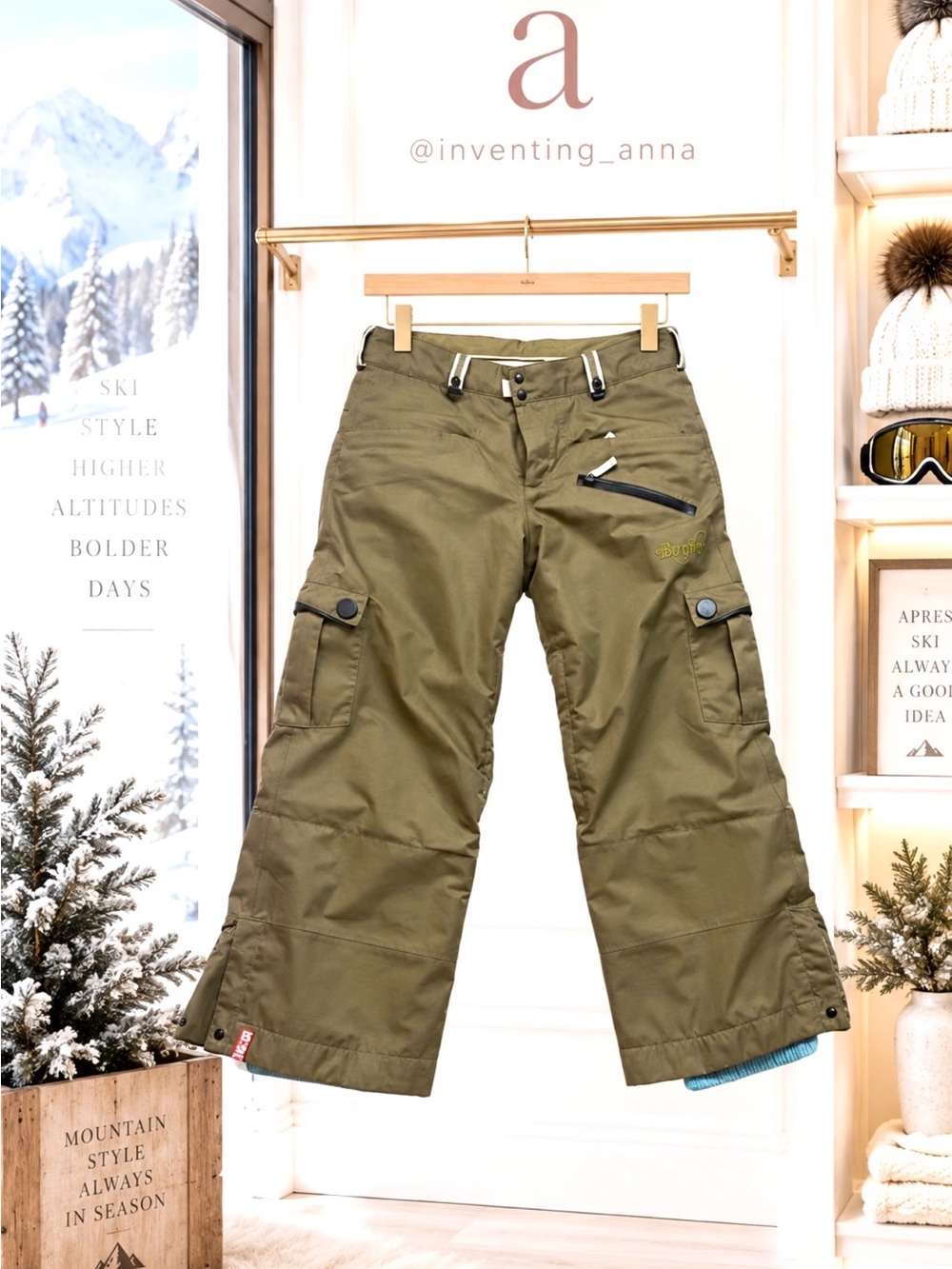 BONFIRE 30k-weight cold weather women’s olive green snow boarding pants